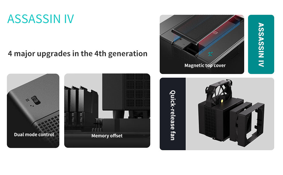 DeepCool ASSASSIN IV Premium CPU Air Cooler, Dual-Tower, 120/140mm FDB Fan Configuration, 7 Copper Heat Pipes, Quiet/Peformance Mode Switch