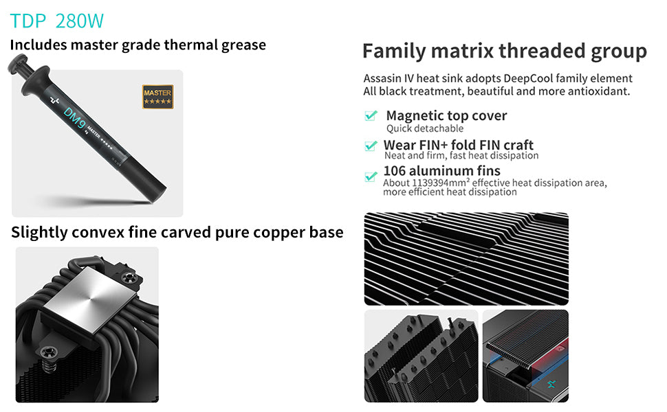DeepCool ASSASSIN IV Premium CPU Air Cooler, Dual-Tower, 120/140mm FDB Fan Configuration, 7 Copper Heat Pipes, Quiet/Peformance Mode Switch