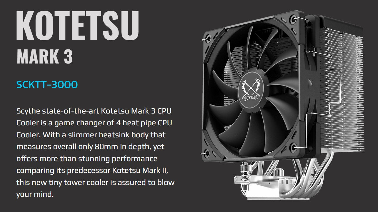 Scythe Kotetsu Mark 3 CPU Air Cooler, 120mm Single Tower, AMD AM5/AM4/Ryzen, Intel LGA 1700/1200/1151