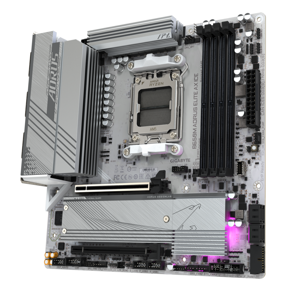 GIGABYTE B650M AORUS ELITE AX ICE AMD Socket AM5/ICE Series/Wi-Fi 6E/DDR5 Support/NVMe SSD Ready/2.5GbE LAN MATX Gaming Motherboard