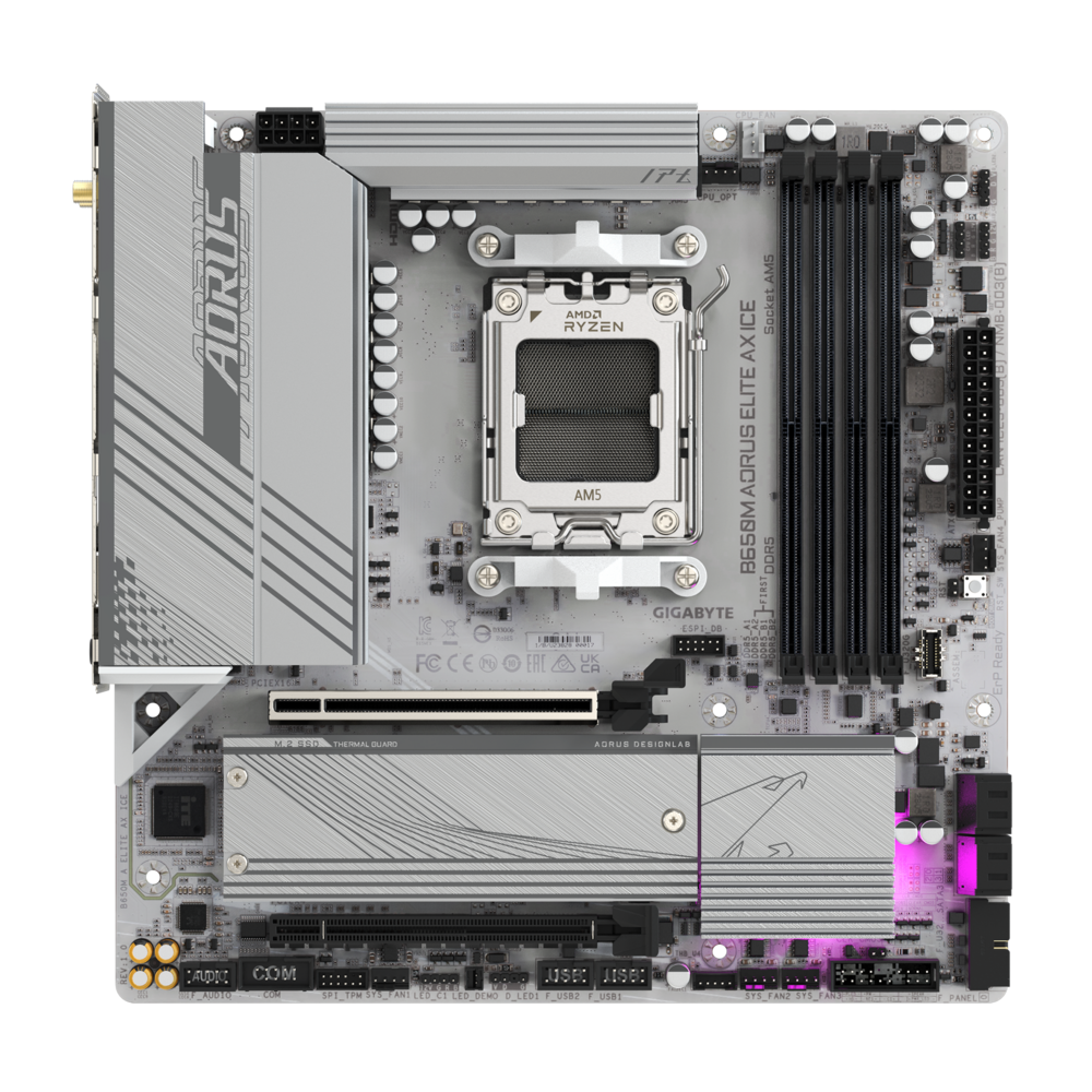 GIGABYTE B650M AORUS ELITE AX ICE AMD Socket AM5/ICE Series/Wi-Fi 6E/DDR5 Support/NVMe SSD Ready/2.5GbE LAN MATX Gaming Motherboard