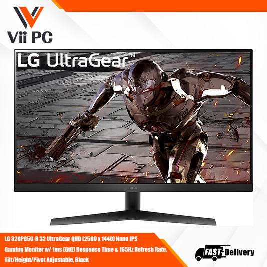 LG 32GP850-B 32 UltraGear QHD (2560 x 1440) Nano IPS Gaming Monitor w/ 1ms (GtG) Response Time & 165Hz Refresh Rate, Tilt/Height/Pivot Adjustable, Black