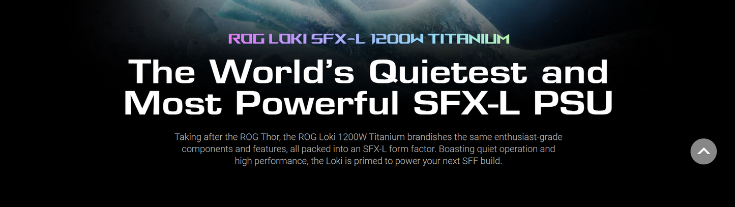 ASUS ROG Loki SFX-L 1200W Titanium Fully Modular Power Supply - 80 Plus® Titanium Certified, Compact Form Factor, ATX 3.1, PCIe Gen 5.0 Ready, Aura Sync (10 Year Warranty)