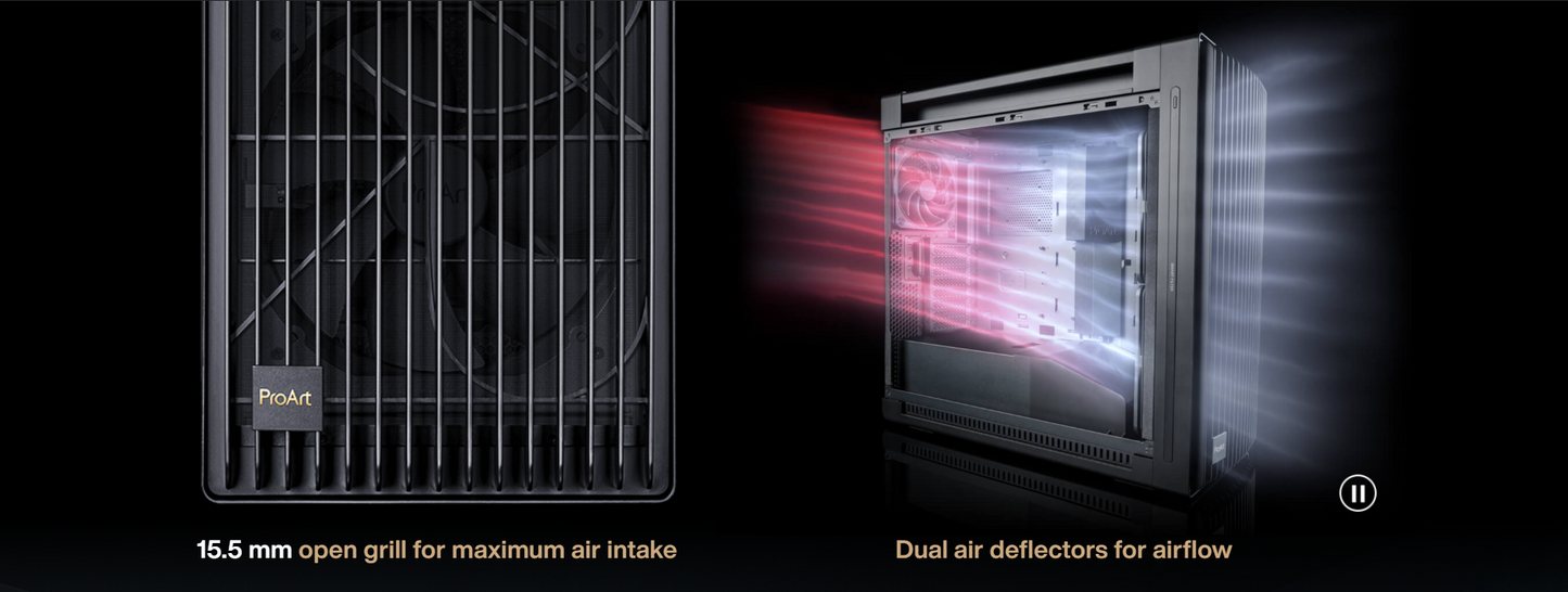 ASUS ProArt PA602 E-ATX Mid Tower - 420mm radiator support, one 140mm and two 200mm pre-installed system fans