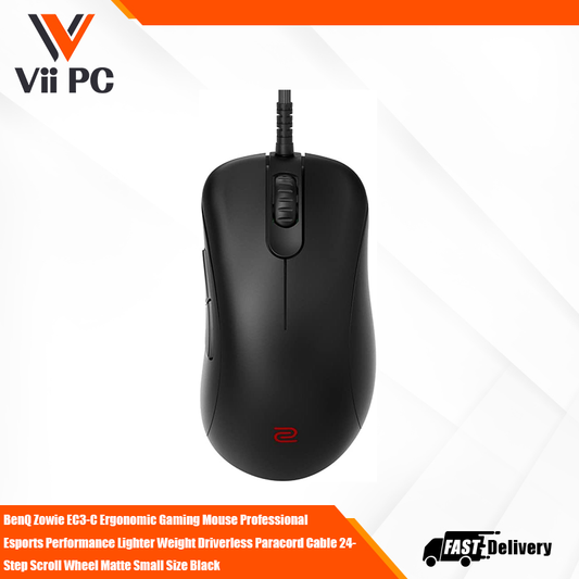 BenQ Zowie EC3-C Ergonomic Gaming Mouse Professional Esports Performance Lighter Weight Driverless Paracord Cable 24-Step Scroll Wheel Matte Small Size Black