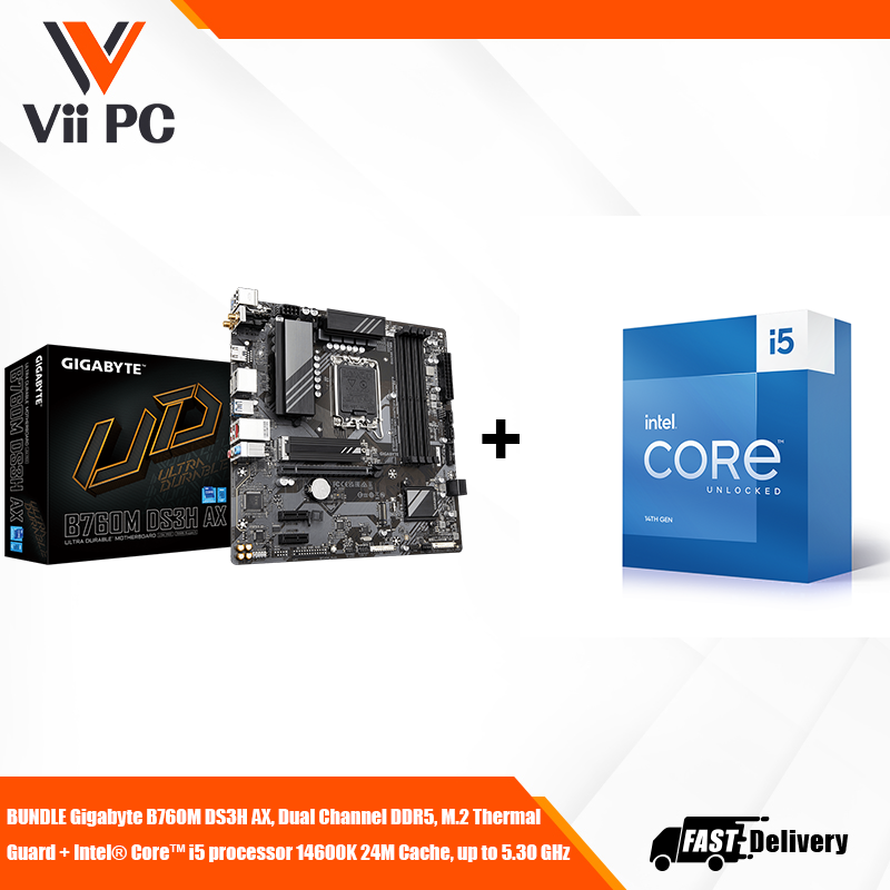 GIGABYTE B760M DS3H AX Motherboard + Intel Core i5-14600K (14th GEN) Processor BUNDLE