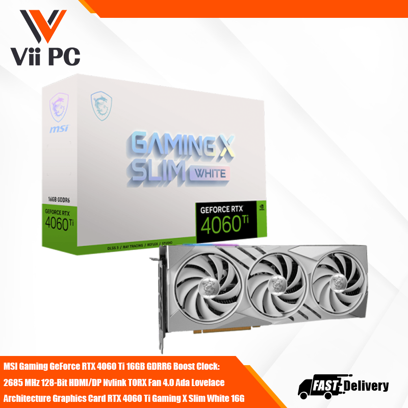 MSI Gaming GeForce RTX 4060 Ti 16GB GDRR6 Boost Clock: 2685 MHz 128-Bit HDMI/DP Nvlink TORX Fan 4.0 Ada Lovelace Architecture Graphics Card RTX 4060 Ti Gaming X Slim White 16G