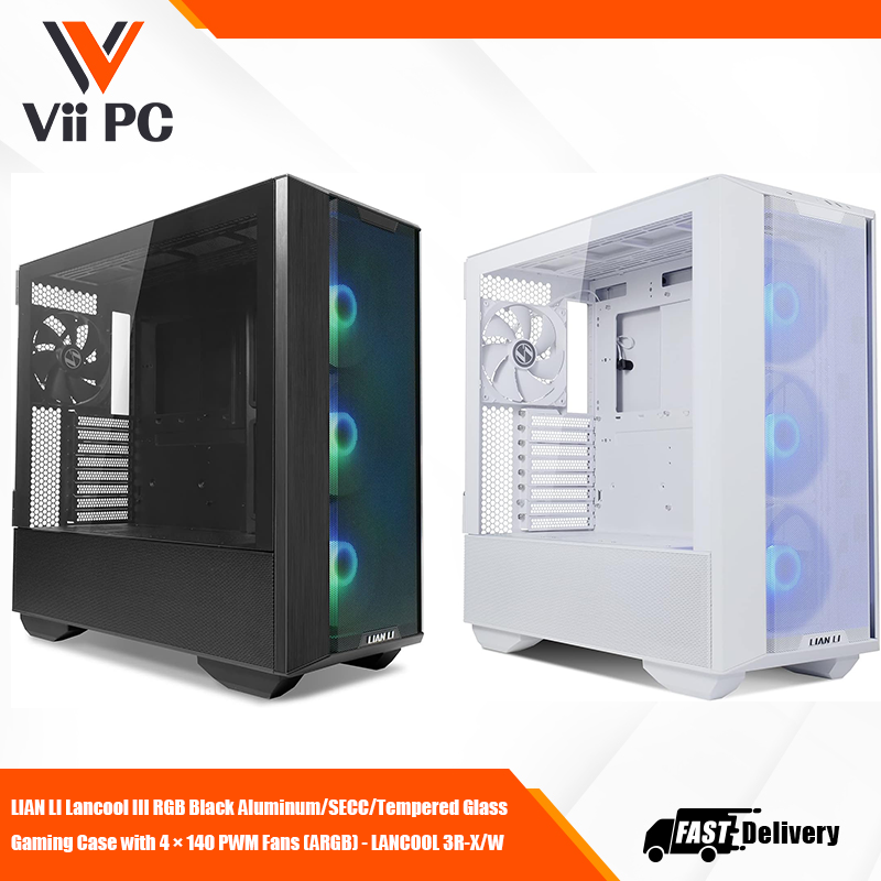 LIAN LI LANCOOL III RGB Mid-Tower Chassis (Black/White) - Aluminum/SECC/Tempered Glass Gaming Case with 4 × 140 PWM Fans (ARGB)