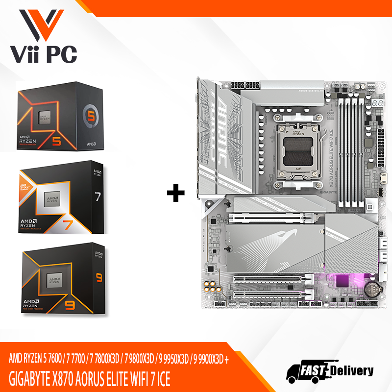 AMD RYZEN 5 7600 / 7 7700 / 7 7800X3D / 7 9800X3D / 9 9950X3D / 9 9900X3D + GIGABYTE X870 AORUS ELITE WIFI 7 ICE