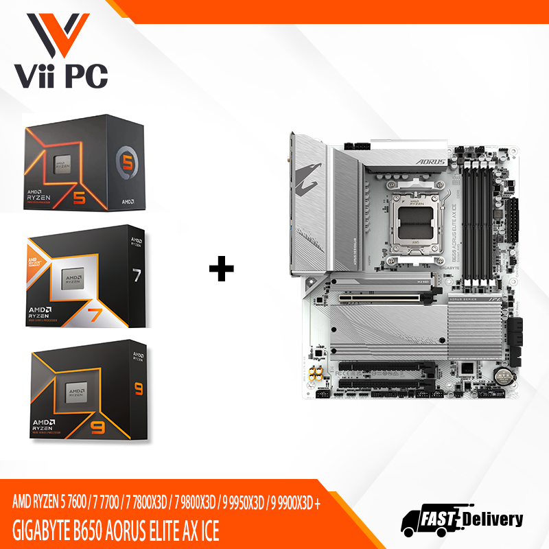 AMD RYZEN 5 7600 / 7 7700 / 7 7800X3D / 7 9800X3D / 9 9950X3D / 9 9900X3D + GIGABYTE B650 AORUS ELITE AX ICE