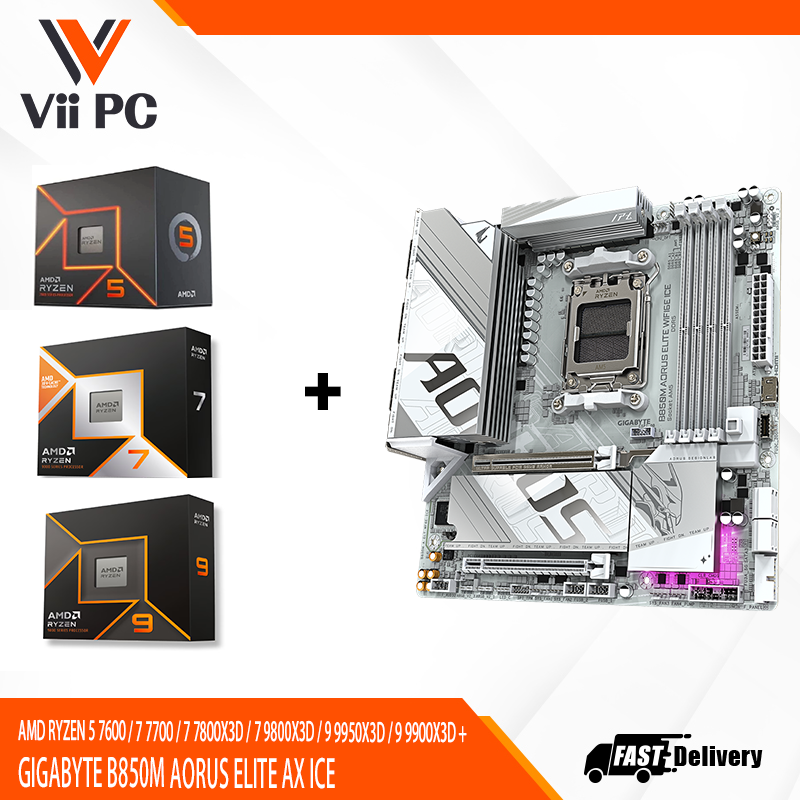 AMD RYZEN 5 7600 / 7 7700 / 7 7800X3D / 7 9800X3D / 9 9950X3D / 9 9900X3D + GIGABYTE B850M AORUS ELITE WIFI6E ICE