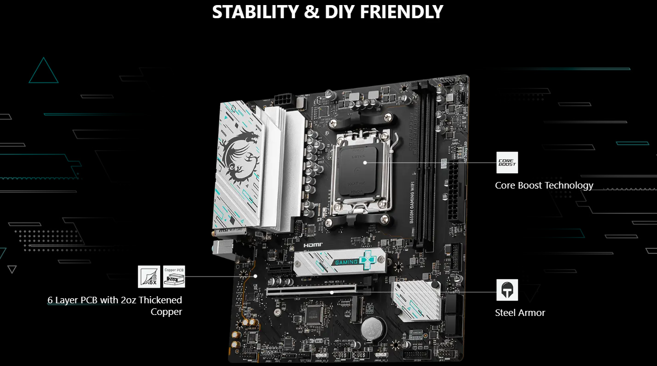 MSI B650M GAMING WIFI Socket AM5 2x M.2 Motherboard