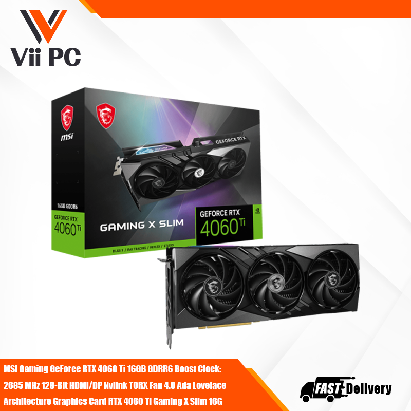 MSI Gaming GeForce RTX 4060 Ti 16GB GDRR6 Boost Clock: 2685 MHz 128-Bit HDMI/DP Nvlink TORX Fan 4.0 Ada Lovelace Architecture Graphics Card RTX 4060 Ti Gaming X Slim 16G