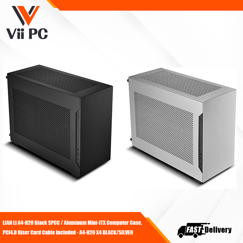 LIAN LI A4-H2O SFF Mini-ITX Chassis (Black/Silver) - SPCC Steel Interior / Aluminum Exterior, PCI4.0 Riser Card Cable Included