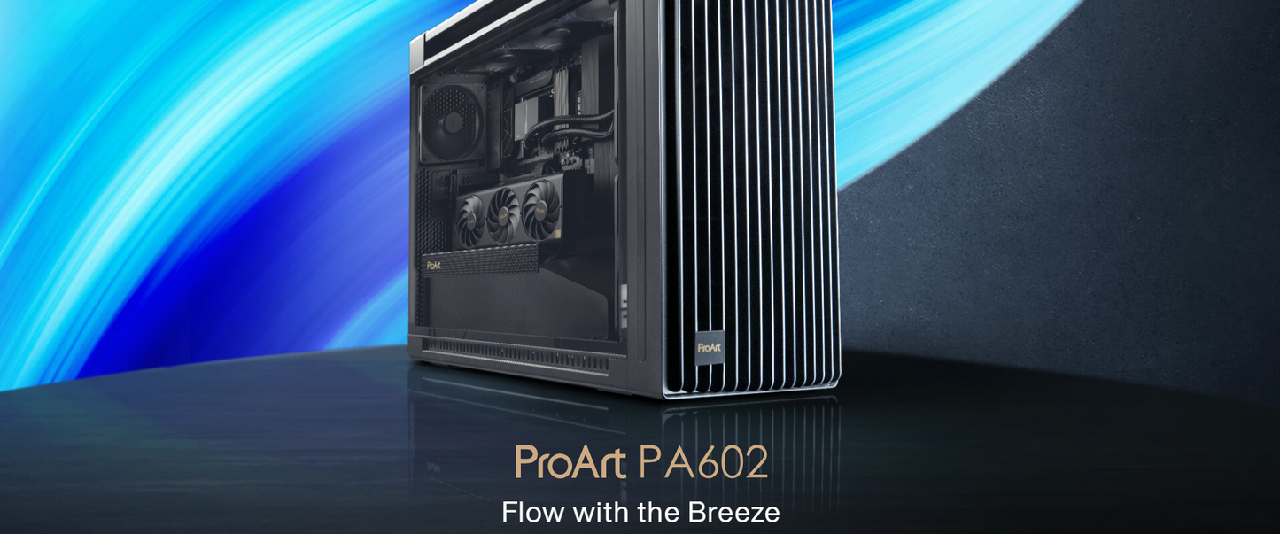 ASUS ProArt PA602 E-ATX Mid Tower - 420mm radiator support, one 140mm and two 200mm pre-installed system fans