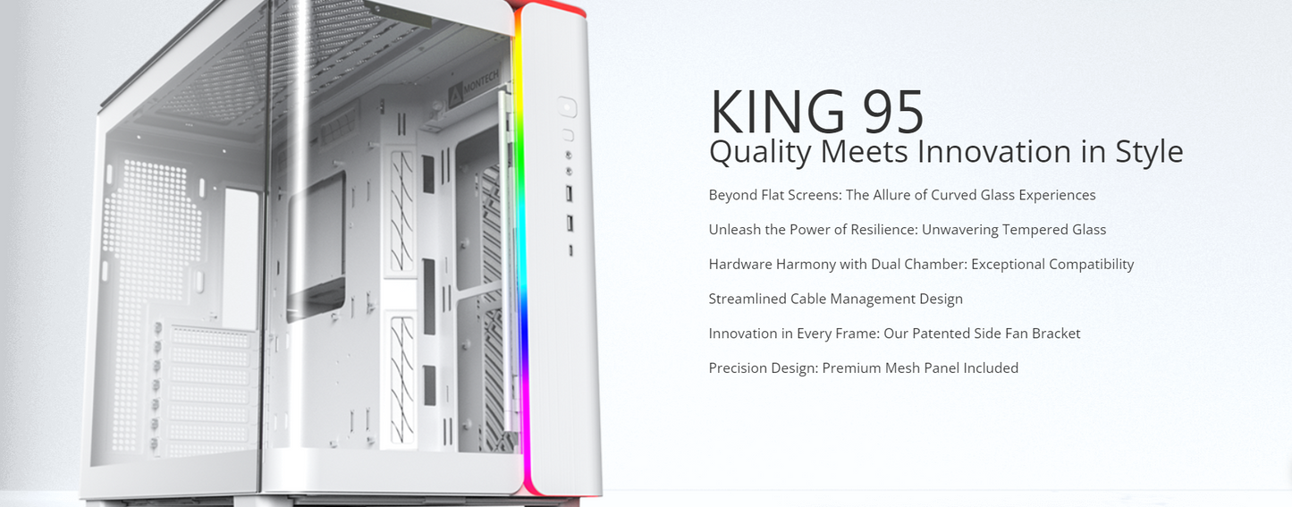Montech KING 95 WHITE Tempered Glass ATX Middle Tower Case (Dynamic Duo Airflow Modes)