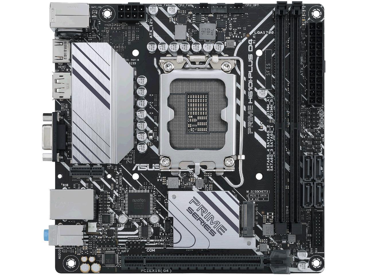 ASUS PRIME H610I-PLUS D4 Free WIFI &Bluetooth LGA 1700 Intel 12th & 13th Gen & Intel vPro mini ITX Motherboard PCIe 4.0, DDR4, USB 3.2 Gen 1 Type-A, M.2 slot, 1 Gb Lan, DP/HDMI/D-Sub