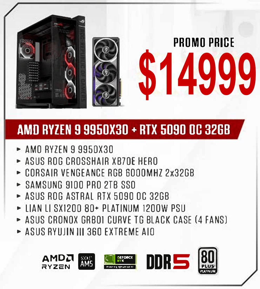 ViiPER Custom Gaming PC - AMD RYZEN 9 9950X3D + ASUS ROG CROSSHAIR X870E HERO + ASUS ROG ASTRAL RTX5090 OC 32GB BLACK