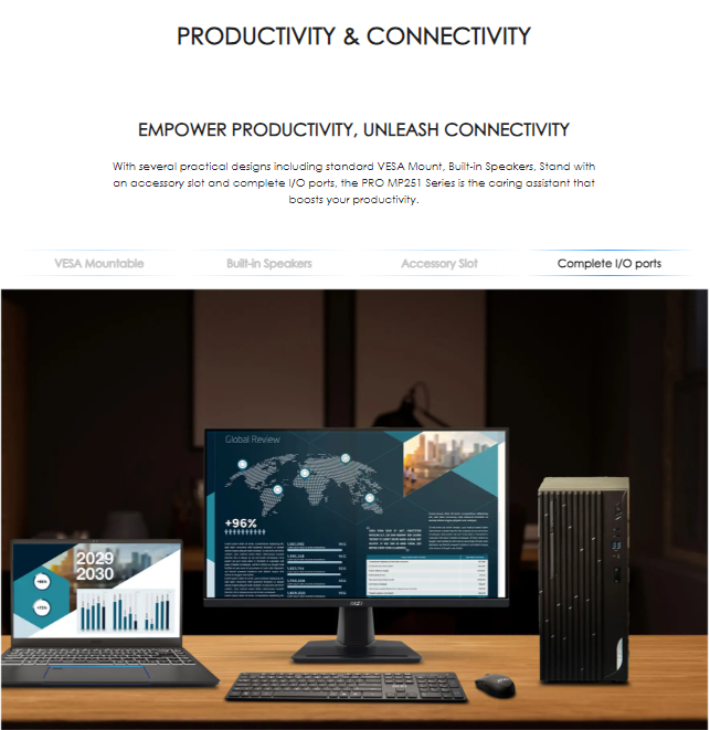 MSI PRO MP251 Business Productivity Monitor - 24.5" FHD, Flatscreen, IPS Panel, 100hz, 1ms(MPRT), Built-in Speaker, EyesErgo Tech