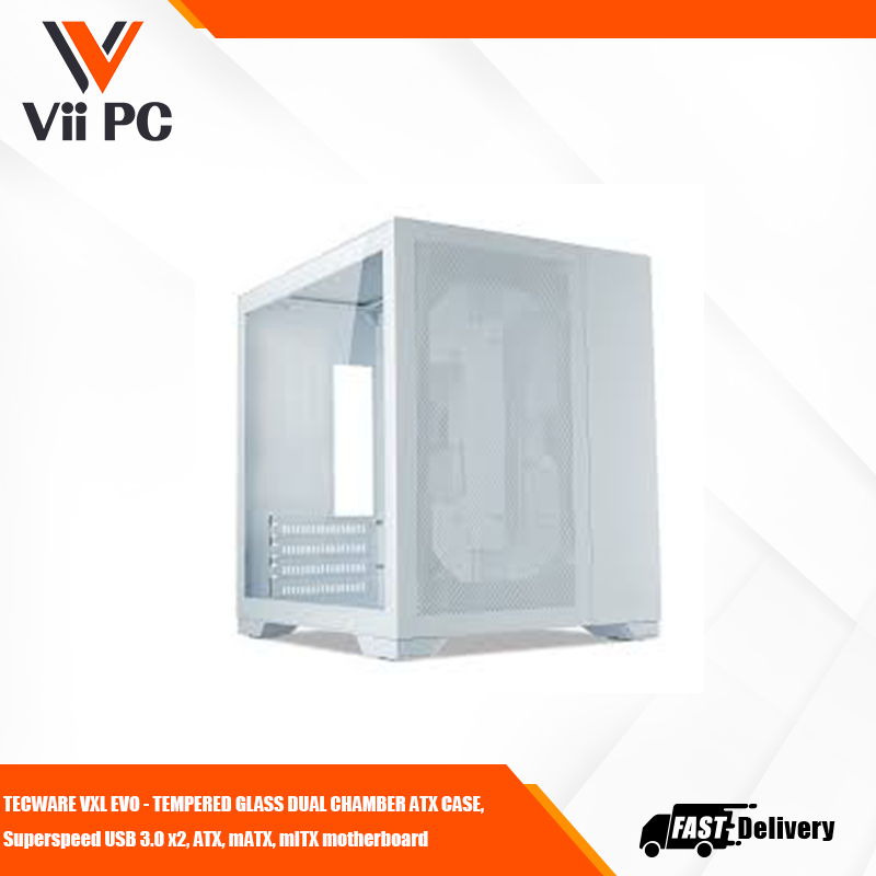 TECWARE VXM Mesh Dual Chamber MATX Case (White) - Mesh Front Panel / Side Tempered Glass Panel