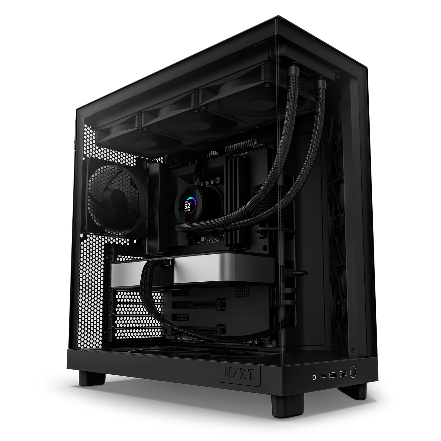 NZXT H6 FLOW (3 F120Q Airflow fans) / H6 FLOW RGB (3 F120 RGB Core fans) - Compact Dual-Chamber Mid-Tower Airflow Case (Black/White)