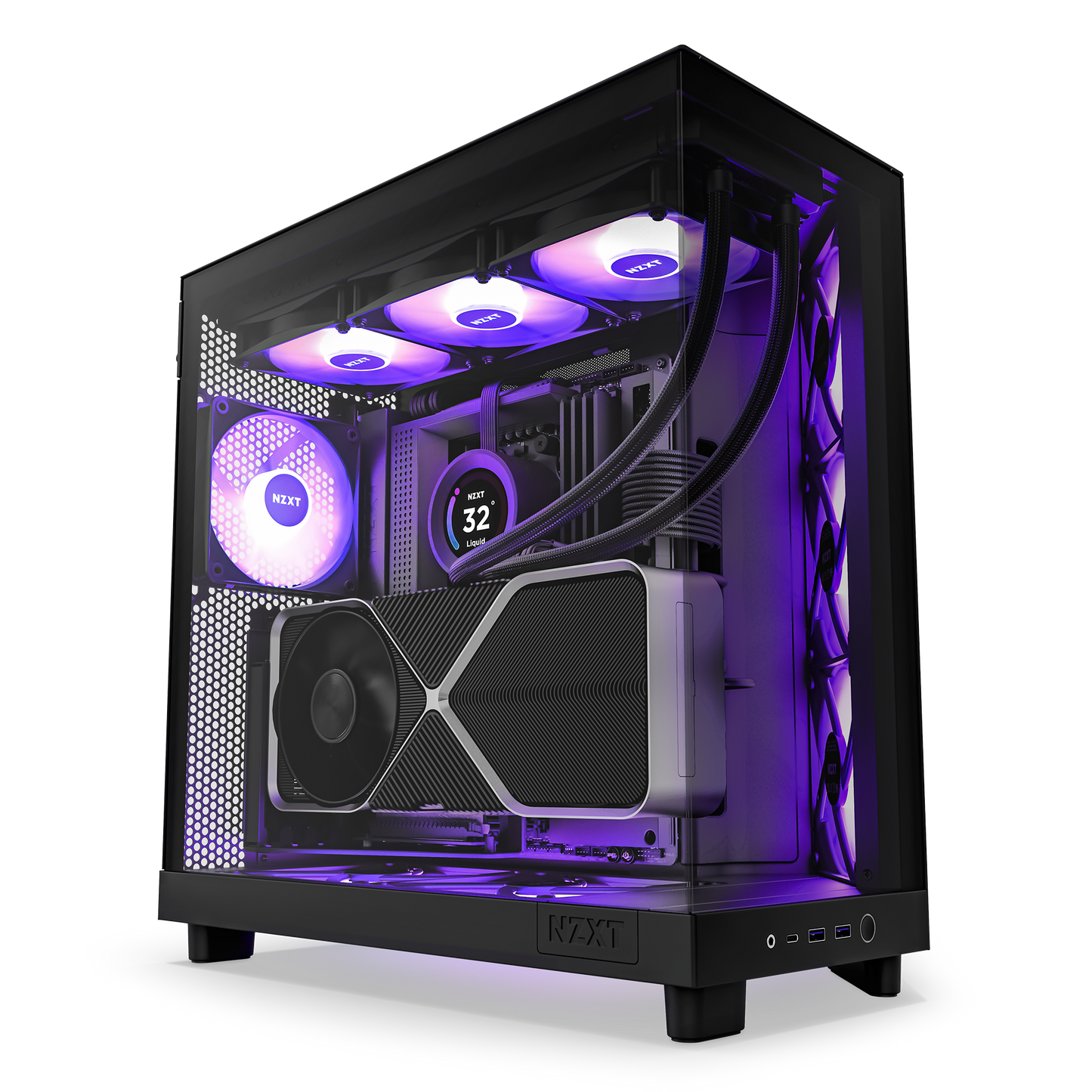 NZXT H6 FLOW (3 F120Q Airflow fans) / H6 FLOW RGB (3 F120 RGB Core fans) - Compact Dual-Chamber Mid-Tower Airflow Case (Black/White)