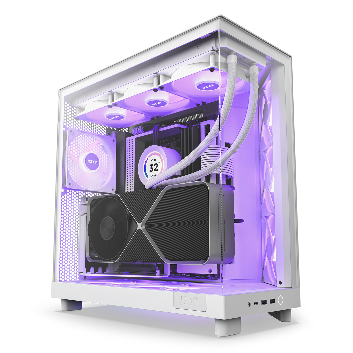 NZXT H6 FLOW (3 F120Q Airflow fans) / H6 FLOW RGB (3 F120 RGB Core fans) - Compact Dual-Chamber Mid-Tower Airflow Case (Black/White)