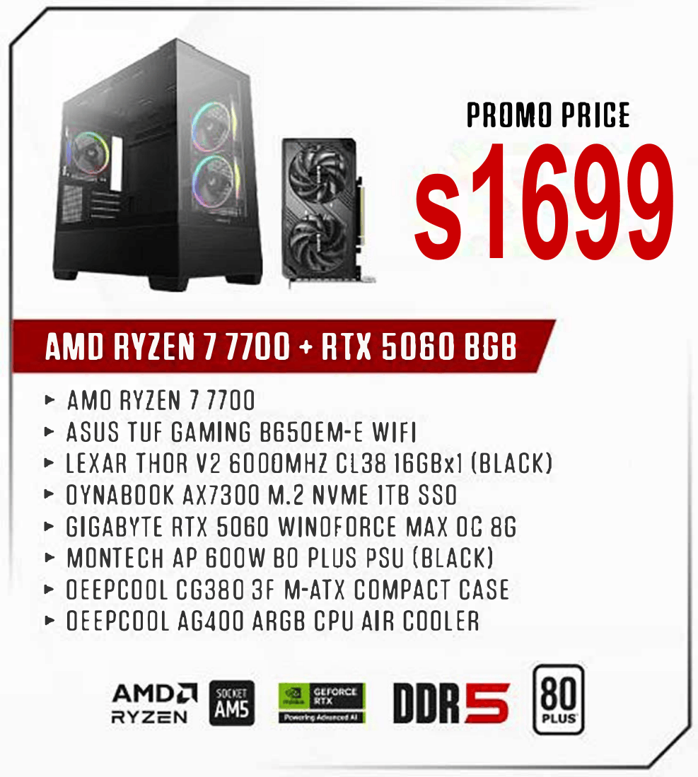 ViiPER Custom Gaming PC - AMD RYZEN 7 7700 + ASUS TUF GAMING B650EM-E WIFI + GIGABYTE RTX 5060 WINDFORCE MAX OC 8GB