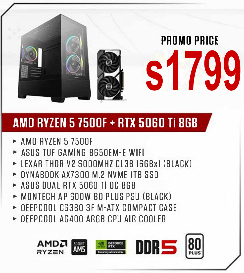ViiPER Custom Gaming PC - AMD RYZEN 5 7500F + ASUS TUF GAMING B650EM-E WIFI + ASUS DUAL RTX5060Ti OC 8GB