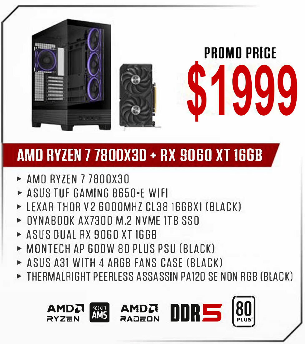 ViiPER Custom Gaming PC - AMD RYZEN 7 7800X3D + ASUS TUF GAMING B650-E WIFI + ASUS DUAL RX 9060XT 16GB