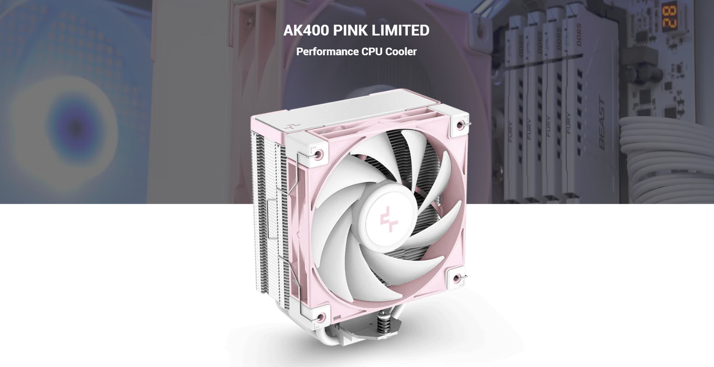 DeepCool AK400 PINK LIMITED CPU Cooler - 4 x 6mm Heatpipe Tower Cooler, Fluid Dynamic Bearing Fan, 220W TDP
