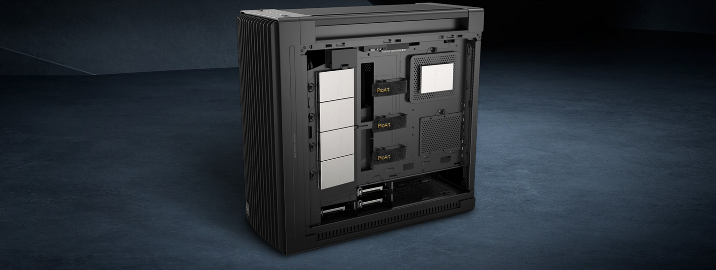 ASUS ProArt PA602 E-ATX Mid Tower - 420mm radiator support, one 140mm and two 200mm pre-installed system fans