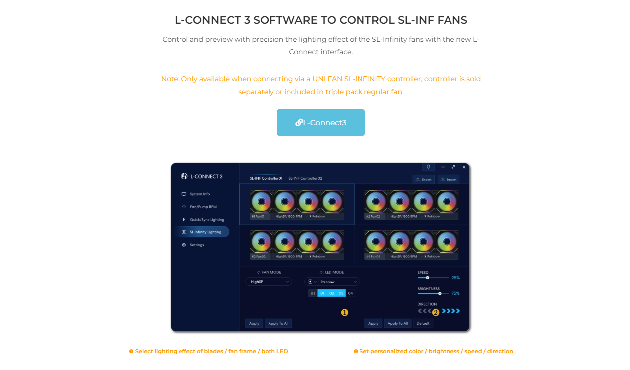 LIAN LI UNI FAN SL-INF 140 Single Pack REVERSE without Controller - BLACK or WHITE / 2 Yrs Wty