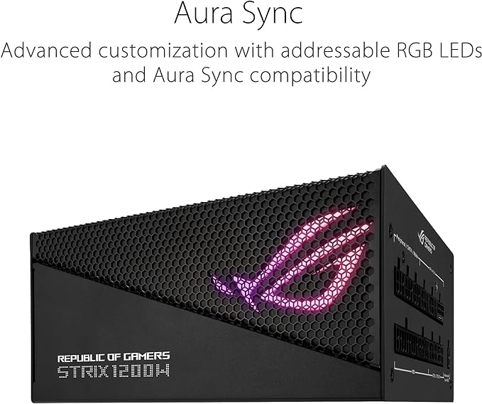 ASUS ROG Strix 1200W Gold Aura Edition Fully Modular Power Supply 80 Plus® Gold Certified - ATX 3.0, Cybenetics Lambda A+ Certification ,PCIe Gen 5.0 Ready, Axial-tech Fan, Aura Sync (10 Year Warranty)