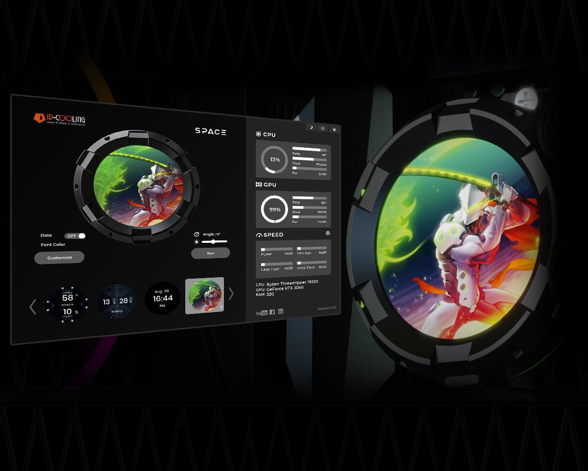 ID Cooling SL360 Space Series LCD AIO Liquid CPU Cooler Black/White