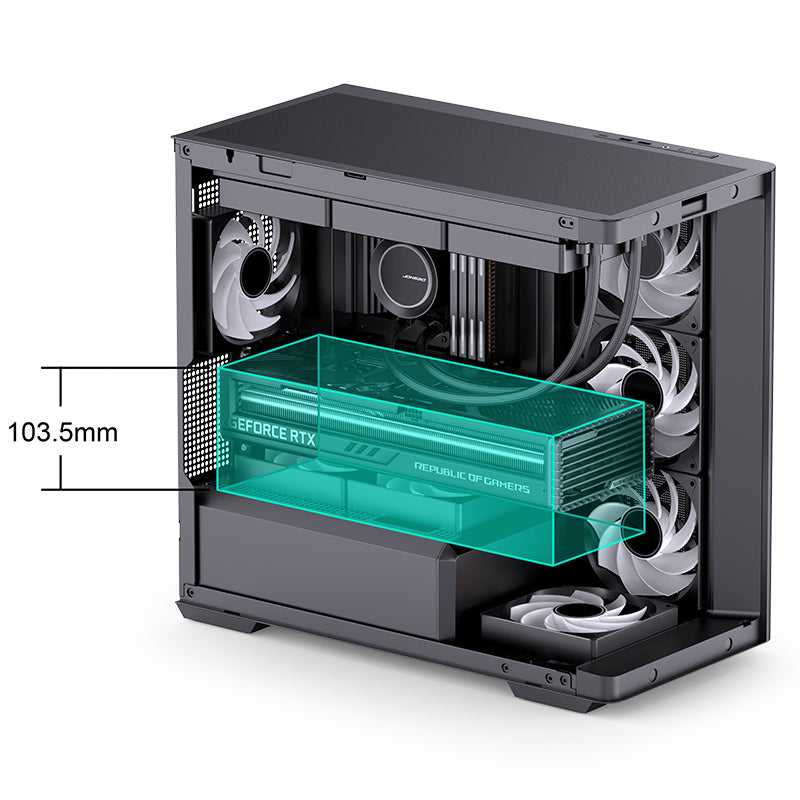 JONSBO D300 Large Micro-ATX BLACK/WHITE TOWER CASING - One-piece Glass Panel AO270 Deg View , MATX Back Plug-in BTF MB, Support 360 AIO, Support 40-series GPU, No Fans Included