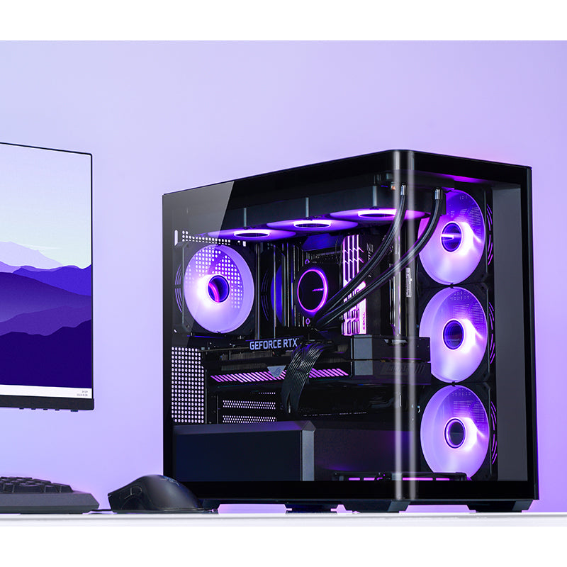 JONSBO D300 Large Micro-ATX BLACK/WHITE TOWER CASING - One-piece Glass Panel AO270 Deg View , MATX Back Plug-in BTF MB, Support 360 AIO, Support 40-series GPU, No Fans Included