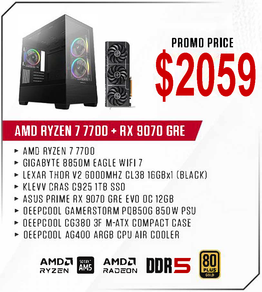 ViiPER Custom Gaming PC - AMD RYZEN 7 7700 + GIGABYTE B850M EAGLE WIFI 7+ ASUS PRIME RX9070 GRE EVO 12GB OC