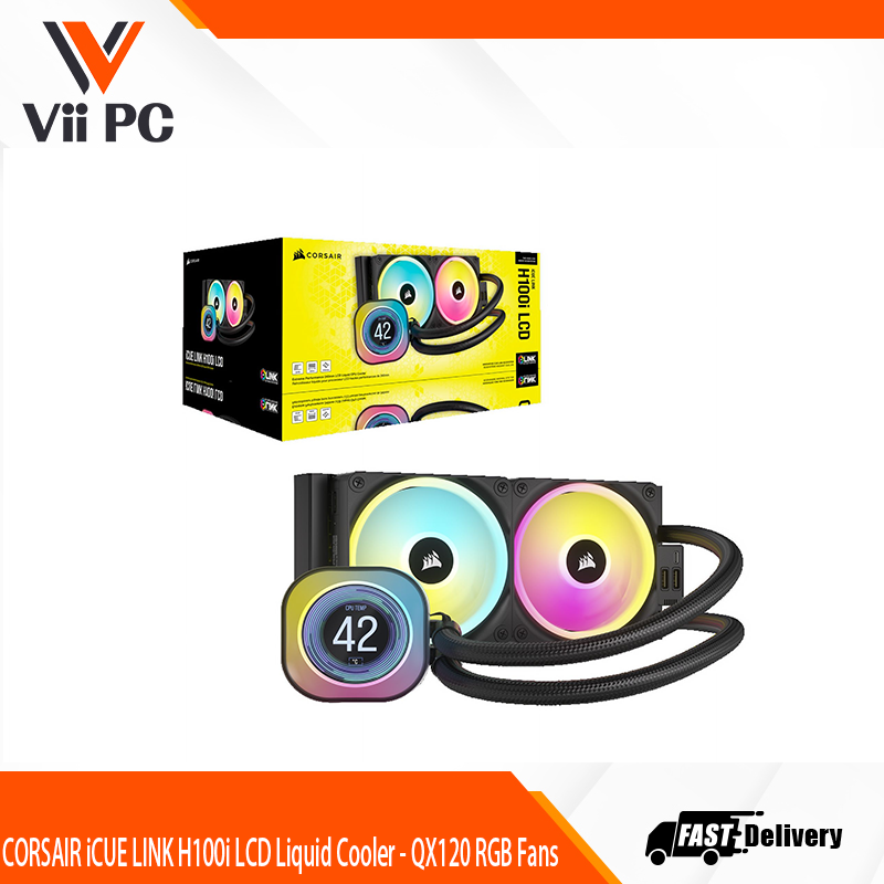 CORSAIR iCUE LINK H100i LCD Liquid Cooler - QX120 RGB Fans