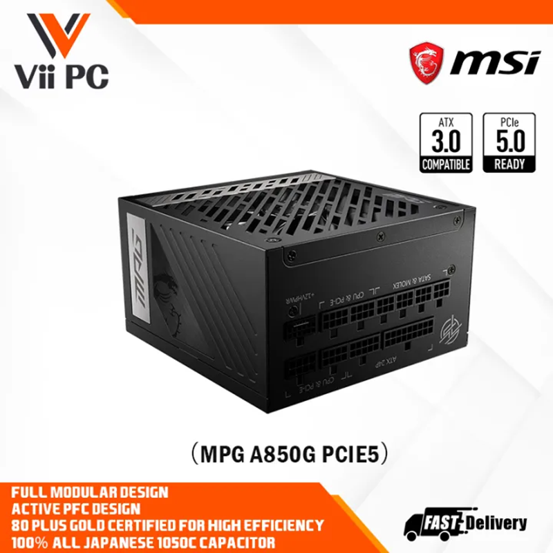 MSI MPG A850G PCIE 5 PCIE5 850W Full modular design 80 PLUS Gold Flat cables 100% all Japanese 105oC capacitor PSU