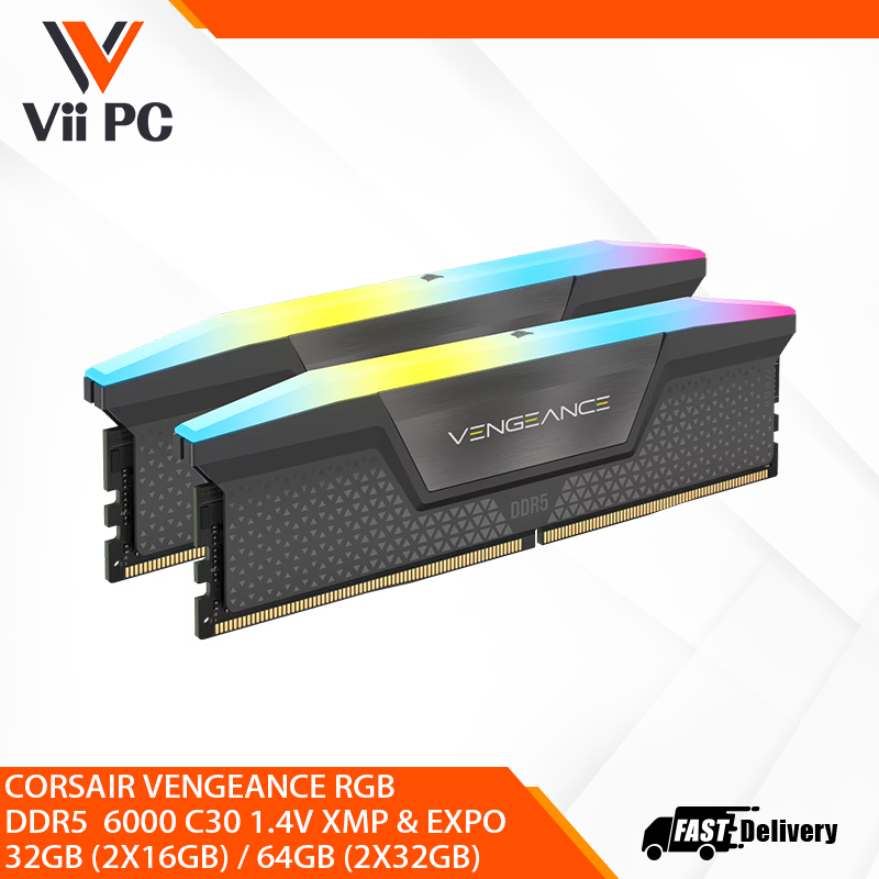 CORSAIR VENGEANCE RGB DDR5 6000 C30 1.4V XMP & EXPO 32GB (2X16GB) / 64GB (2X32GB)