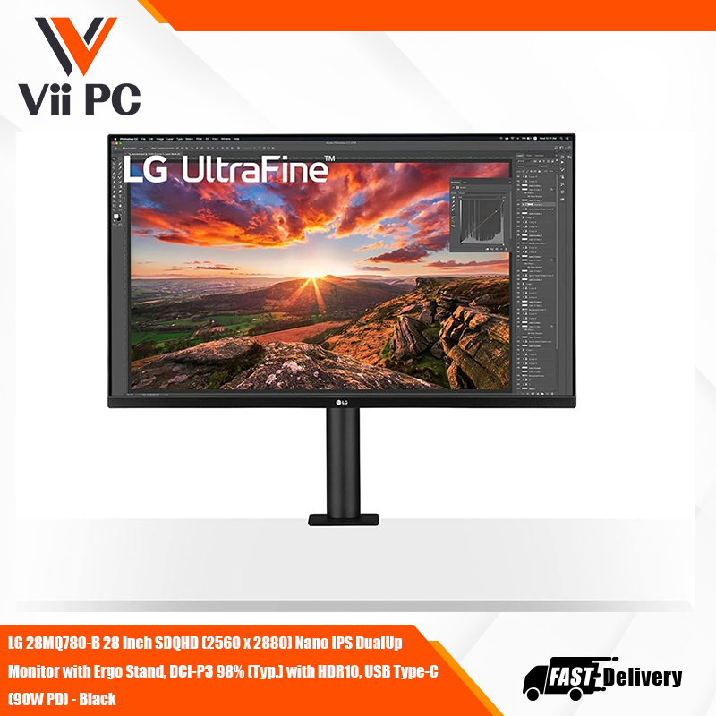 LG 28MQ780-B 28 Inch SDQHD (2560 x 2880) Nano IPS DualUp Monitor with Ergo Stand, DCI-P3 98% (Typ.) with HDR10, USB Type-C (90W PD) - Black