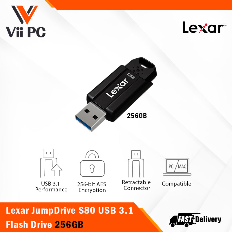 Lexar JumpDrive S80 USB 3.1 Flash Drive - 64GB / 128GB / 256GB, Up to 150MB/s read and up to 60MB/s write