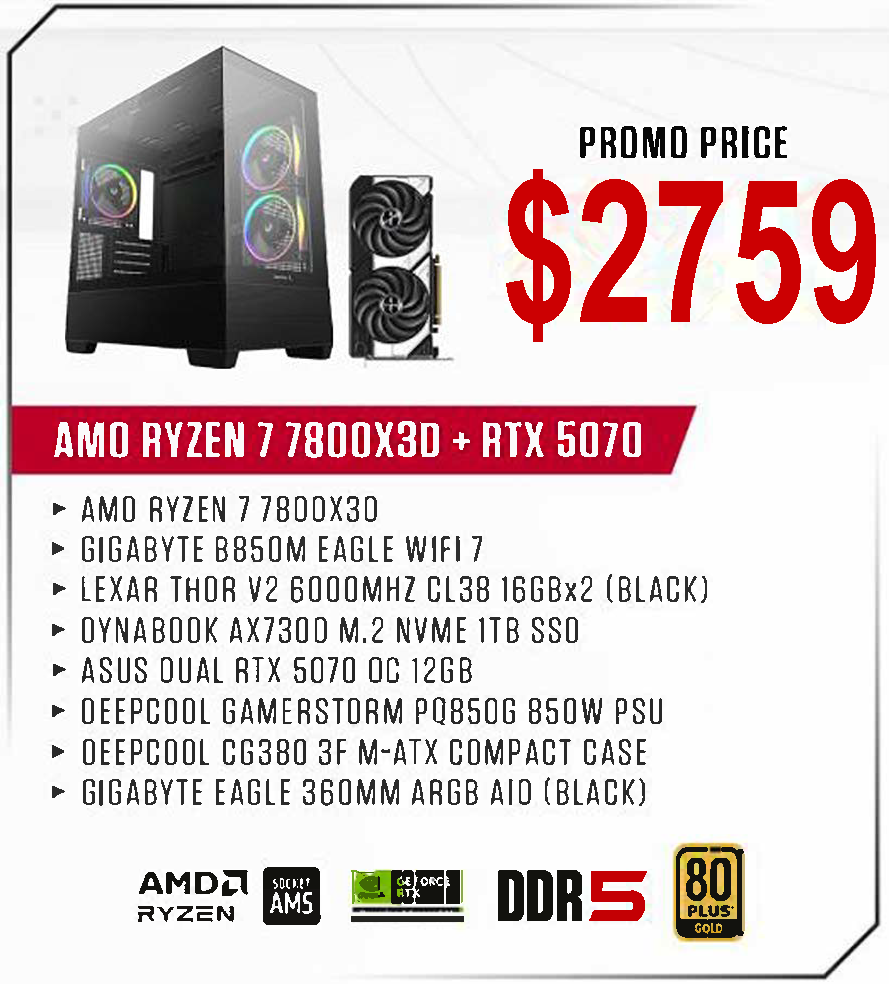 ViiPER Custom Gaming PC - AMD RYZEN 7 7800X3D + GIGABYTE B850M EAGLE WIFI 7+ ASUS DUAL RTX 5070 OC 12GB