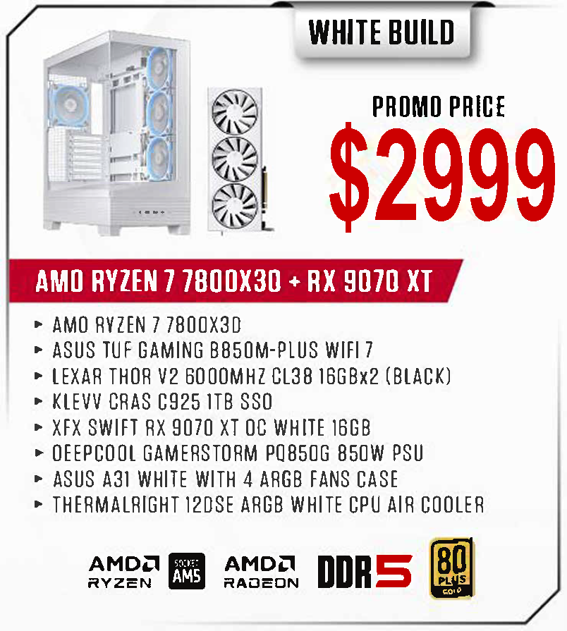 ViiPER Custom Gaming PC - AMD RYZEN 7 7800X3D + ASUS TUF GAMING B850M-PLUS WIFI 7 + XFX SWIFT RX9070 XT OC WHITE 16GB