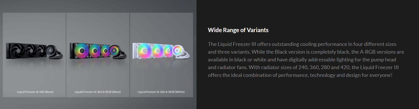 ARCTIC Liquid Freezer III 240/360/420 BLACK/WHITE ARGB Multi Compatible All-in-One CPU Liquid Cooler LGA1851,LGA1700,AM5,AM4