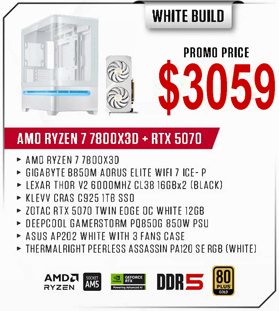 ViiPER Custom Gaming PC - AMD RYZEN 7 7800X3D +GIGABYTE B850M AORUS ELITE WIFI 7 ICE-P+ ZOTAC RTX 5070 TWIN EDGE OC WHITE 12GB