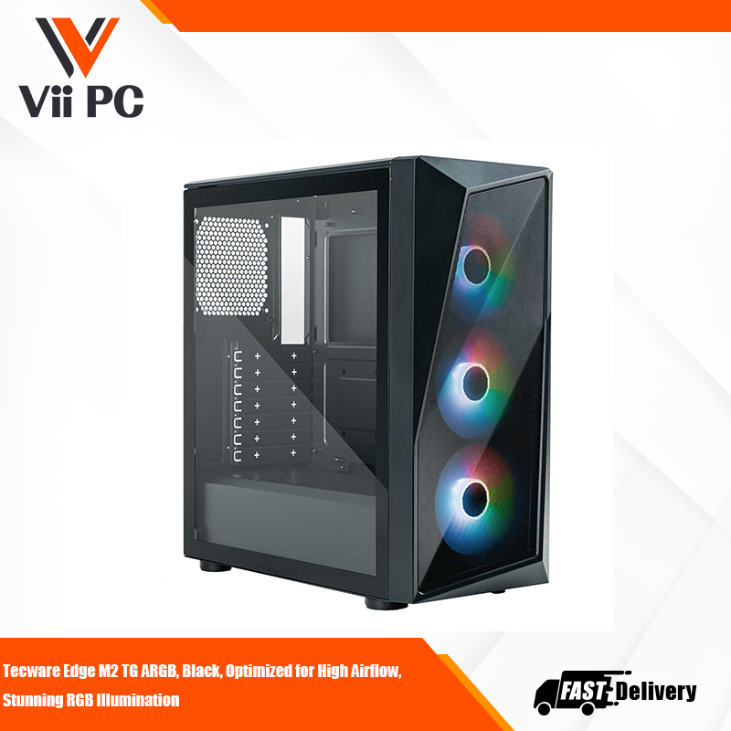 Tecware Edge M2 TG ARGB, Black, Optimized for High Airflow, Stunning RGB Illumination