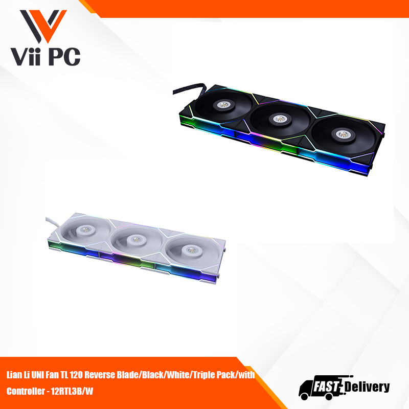 LIAN LI UNI FAN TL 120 Reverse Blade/BlackWhite/Triple Pack/with Controller - 12RTL3B/W