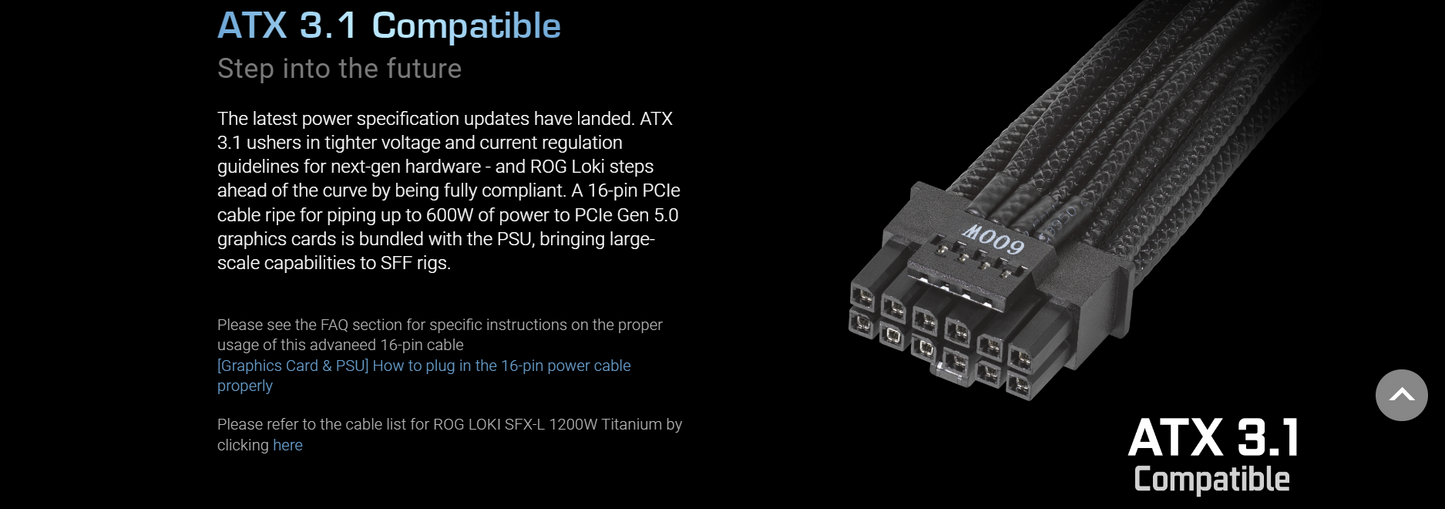 ASUS ROG Loki SFX-L 1200W Titanium Fully Modular Power Supply - 80 Plus® Titanium Certified, Compact Form Factor, ATX 3.1, PCIe Gen 5.0 Ready, Aura Sync (10 Year Warranty)